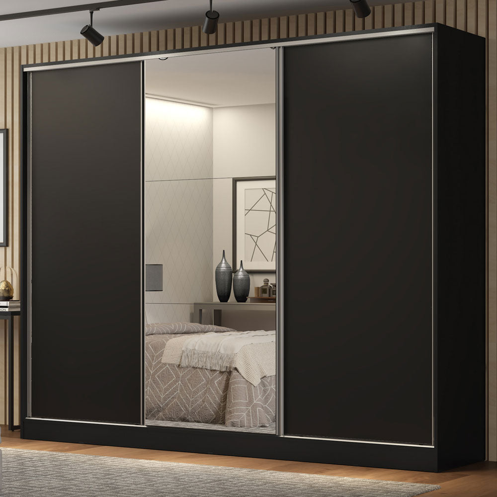 Placard Matrimonial 100% MDF Royale 3 Puertas Corredizas con Espejo Negro
