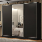 Placard Matrimonial 100% MDF Royale 3 Puertas Corredizas con Espejo Negro