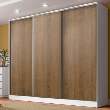Placard Matrimonial Royale 231 cm 3 Puertas Corredizas 4 Cajones 100% MDF Blanco/Marrón Madesa