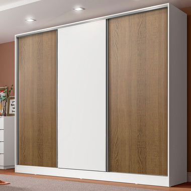 Placard Matrimonial 231 cm 3 Puertas Corredizas 4 Cajones 100% MDF Blanco/Marrón Royale Madesa