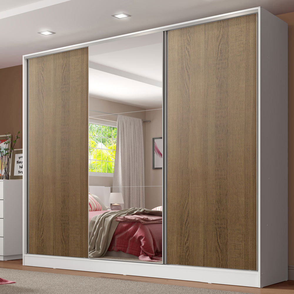 Placard Matrimonial 100% MDF Royale 3 Puertas Corredizas con Espejo Blanco/Marrón