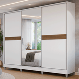 Placard Matrimonial Malta 231 cm 3 Puertas Corredizas con 1 Espejo 4 Cajones con Patas 100% MDF Blanco Madesa