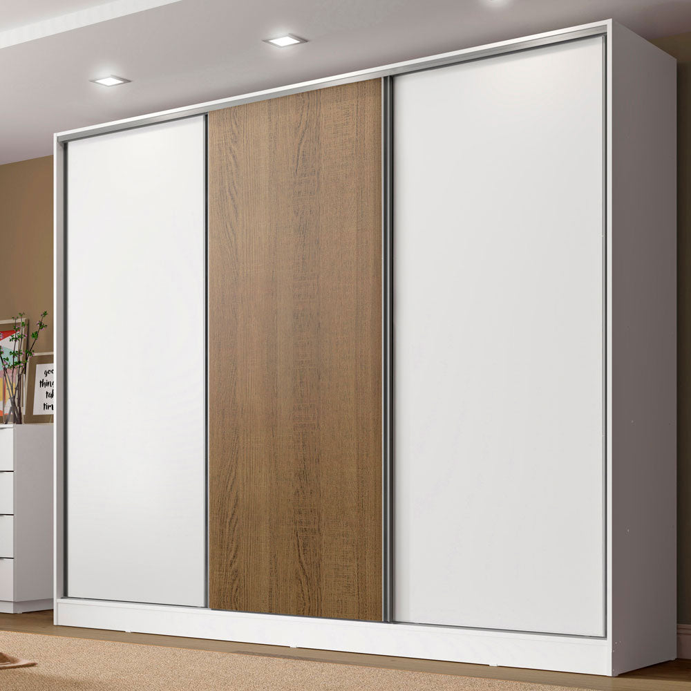Placard Matrimonial 100% MDF Royale 3 Puertas Corredizas Blanco/Blanco/Marrón