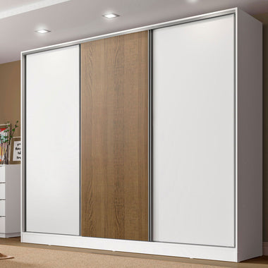 Placard Matrimonial 231 cm 3 Puertas Corredizas 4 Cajones 100% MDF Blanco/Marrón Royale Madesa