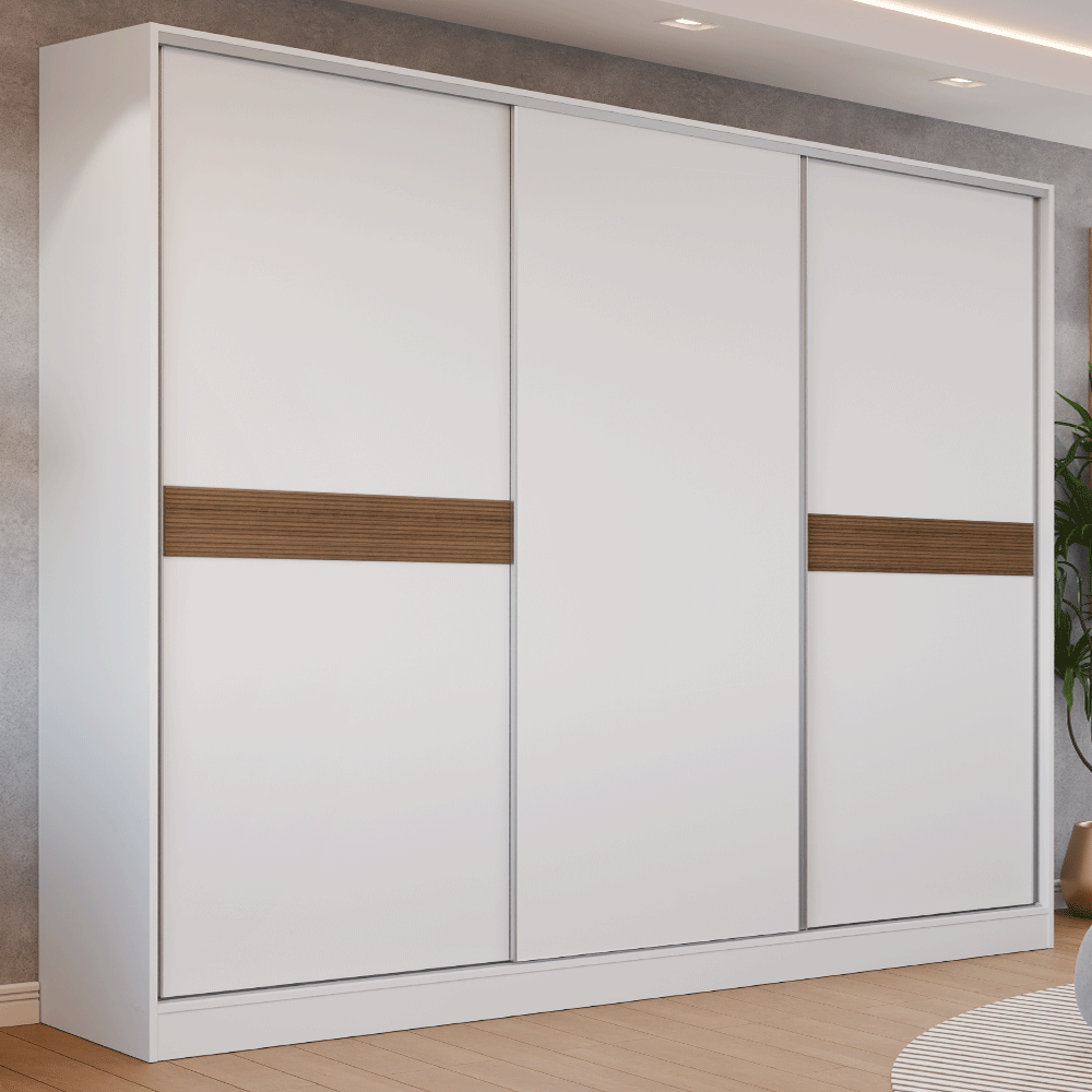 Placard Matrimonial Malta 231 cm 3 Puertas Corredizas 4 Cajones con Patas 100% MDF Blanco Madesa
