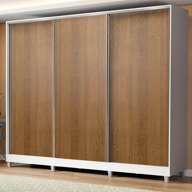 Placard Matrimonial 231 cm 3 Puertas Corredizas 4 Cajones y Patas 100% MDF Blanco/Marrón Royale Madesa
