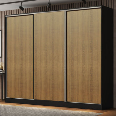 Placard Matrimonial 231 cm 3 Puertas Corredizas 4 Cajones 100% MDF Negro/Marrón Royale Madesa
