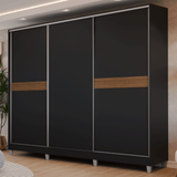 Placard Matrimonial Malta 231 cm 3 Puertas Corredizas 4 Cajones con Patas 100% MDF Negro Madesa