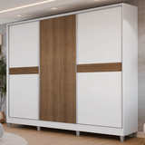 Placard Matrimonial Malta 231 cm 3 Puertas Corredizas 4 Cajones con Patas 100% MDF Blanco/Marrón Madesa