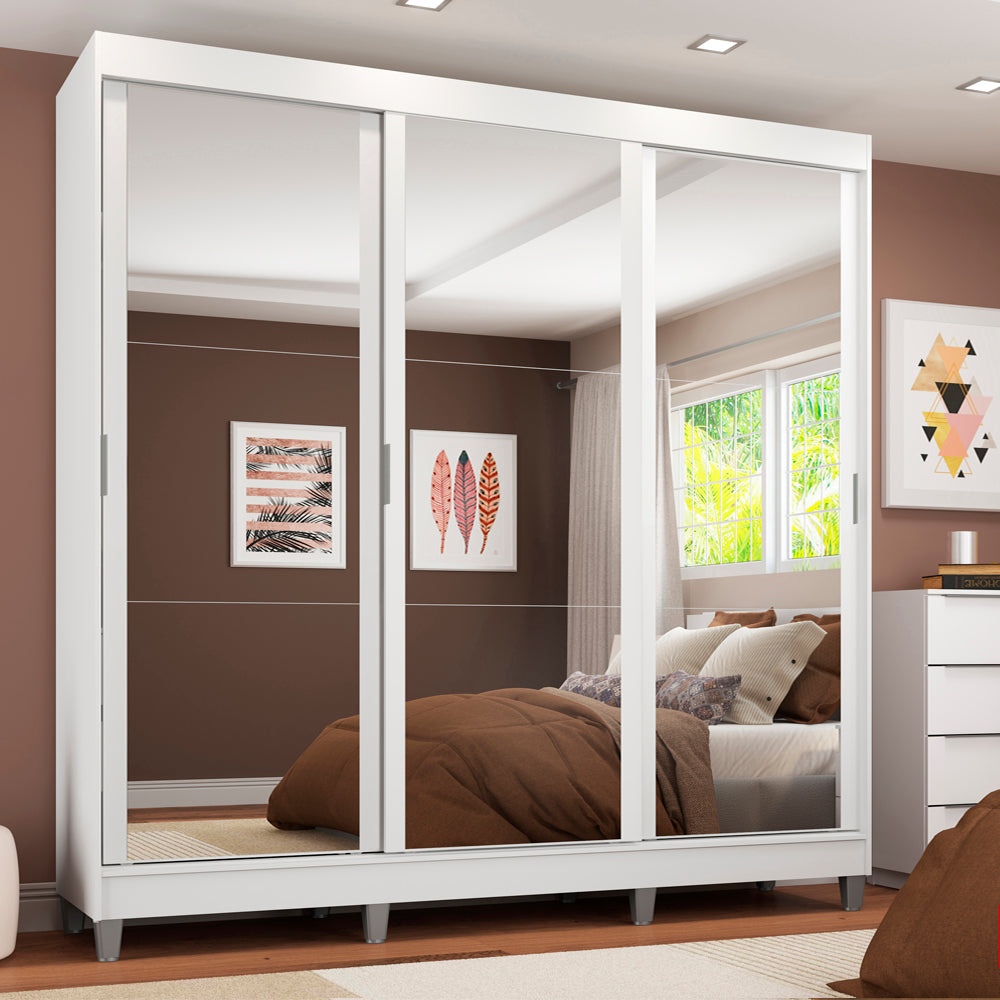 Placard Ropero Casal Madesa Napoli 3 Puertas Corredizas con Espejo con patas Blanco
