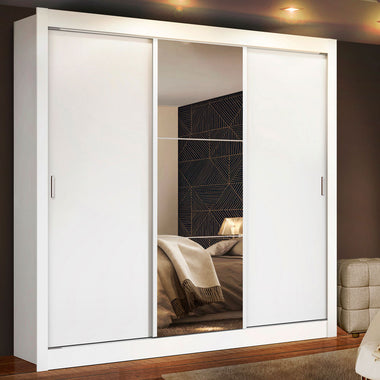 Placard Matrimonial 170 cm 3 Puertas Corredizas con 1 Espejo Blanco Mónaco Madesa