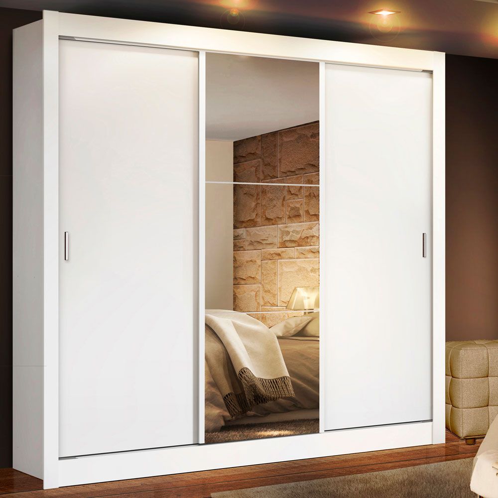 Placard Matrimonial Lyon 3 Puertas Corredizas con Espejo 2 Cajones Blanco