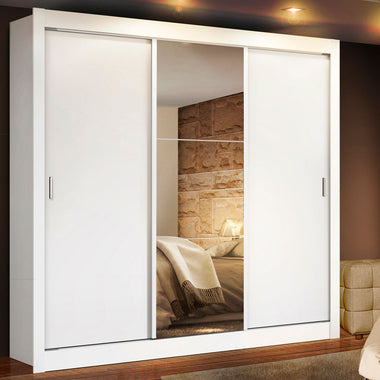 Placard Matrimonial 170 cm 3 Puertas Corredizas 2 Cajones con 1 Espejo Blanco Lyon Madesa
