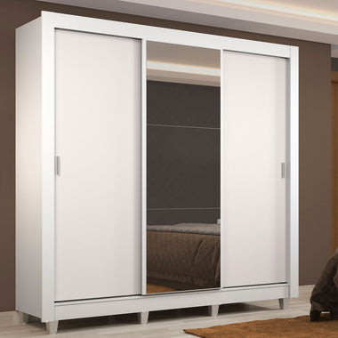 Placard Matrimonial 170 cm 3 Puertas Corredizas 2 Cajones con 1 Espejo y Patas Blanco Lyon Madesa