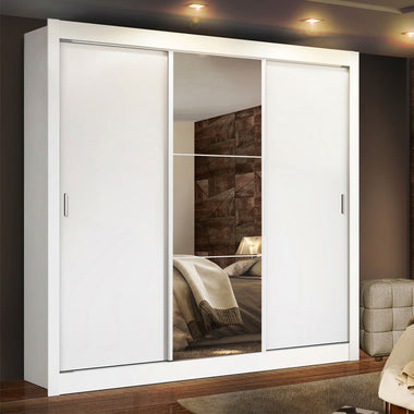 Placard Matrimonial 170 cm 3 Puertas Corredizas 4 Cajones con 1 Espejo Blanco Lyon Madesa