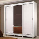 Placard Matrimonial Lyon Plus 3 Puertas Corredizas con Espejo 4 Cajones con Patas Blanco