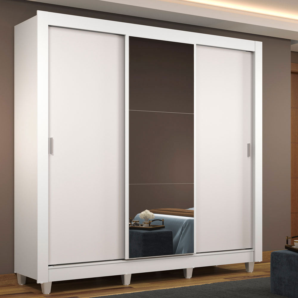 Placard Matrimonial Mónaco 3 Puertas Corredizas con Espejo con Patas Blanco