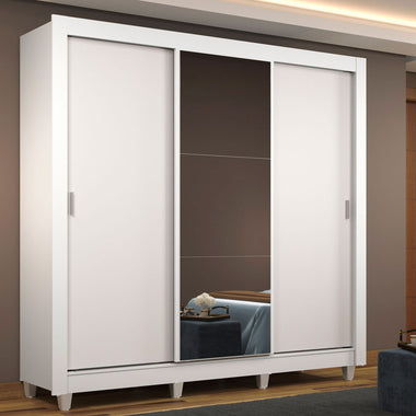 Placard Matrimonial 170 cm 3 Puertas Corredizas con 1 Espejo y Patas Blanco Mónaco Madesa