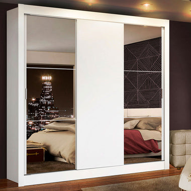 Placard Matrimonial 170 cm 3 Puertas Corredizas con 2 Espejos Blanco Mónaco Madesa