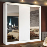 Placard Matrimonial Lyon 3 Puertas Corredizas con Espejos 2 Cajones Blanco