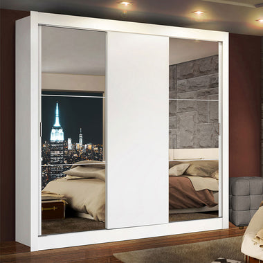 Placard Matrimonial 170 cm 3 Puertas Corredizas 2 Cajones con 2 Espejos Blanco Lyon Madesa