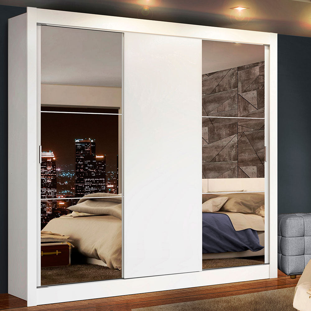 Placard Matrimonial Lyon Plus 3 Puertas Corredizas con Espejos 4 Cajones Blanco