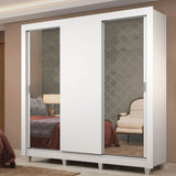 Placard Matrimonial Lyon Plus 3 Puertas Corredizas con Espejos 4 Cajones con Patas Blanco