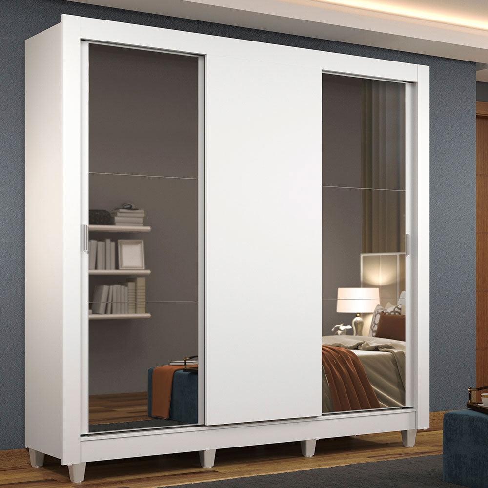Placard Matrimonial 3 Puertas Corredizas con Espejos con Patas Blanco Monaco