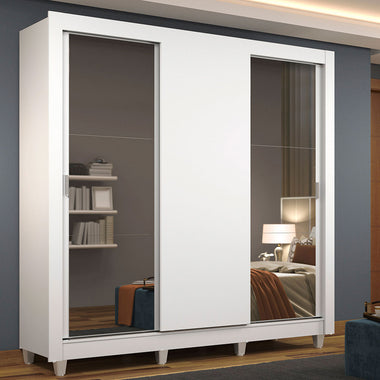 Placard Matrimonial 170 cm 3 Puertas Corredizas con 2 Espejos y Patas Blanco Mónaco Madesa
