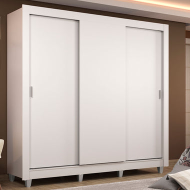 Placard Matrimonial 170 cm 3 Puertas Corredizas 2 Cajones y Patas Blanco Lyon Madesa