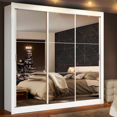 Placard Matrimonial 170 cm 3 Puertas Corredizas con 3 Espejos Blanco Mónaco Madesa