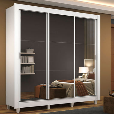 Placard Matrimonial 170 cm 3 Puertas Corredizas con 3 Espejos y Patas Blanco Mónaco Madesa