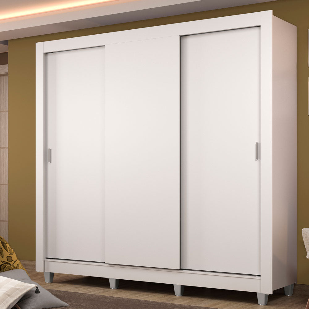 Placard Matrimonial Lyon Plus 3 Puertas Corredizas 4 Cajones con Patas Blanco