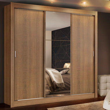 Placard Matrimonial 170 cm 3 Puertas Corredizas con 1 Espejo Marrón Mónaco Madesa