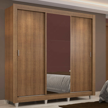 Placard Matrimonial 170 cm 3 Puertas Corredizas 2 Cajones con 1 Espejo y Patas Marrón Lyon Madesa