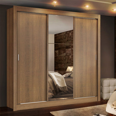 Placard Matrimonial 170 cm 3 Puertas Corredizas 4 Cajones con 1 Espejo Marrón Lyon Madesa