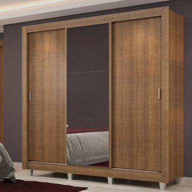 Placard Matrimonial 170 cm 3 Puertas Corredizas 4 Cajones con 1 Espejo y Patas Marrón Lyon Madesa