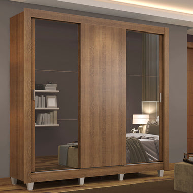 Placard Matrimonial 170 cm 3 Puertas Corredizas con 2 Espejos y Patas Marrón Mónaco Madesa