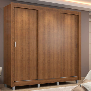 Placard Matrimonial 170 cm 3 Puertas Corredizas 2 Cajones y Patas Marrón Lyon Madesa