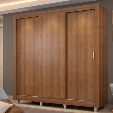 Placard Matrimonial 170 cm 3 Puertas Corredizas 4 Cajones y Patas Marrón Lyon Madesa
