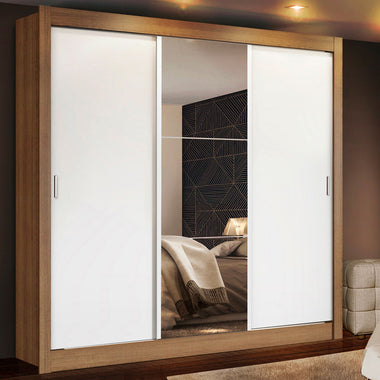 Placard Matrimonial 170 cm 3 Puertas Corredizas con 1 Espejo Marrón/Blanco Mónaco Madesa