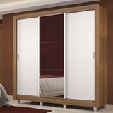 Placard Matrimonial Lyon Plus 3 Puertas Corredizas con Espejo 4 Cajones con Patas Marrón/Blanco