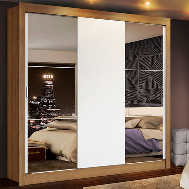 Placard Matrimonial 170 cm 3 Puertas Corredizas con 2 Espejos Marrón/Blanco Mónaco Madesa