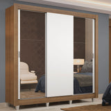 Placard Matrimonial Lyon 3 Puertas Corredizas con Espejos 2 Cajones con Patas Marrón/Blanco