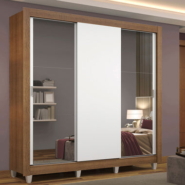 Placard Matrimonial 170 cm 3 Puertas Corredizas con 2 Espejos y Patas Marrón/Blanco Mónaco Madesa