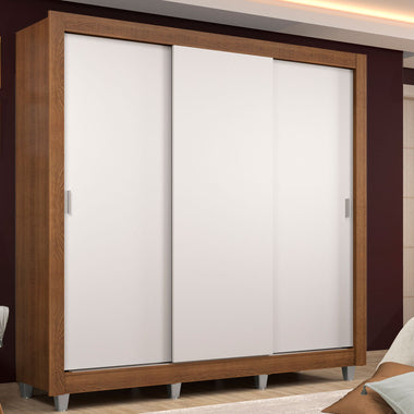 Placard Matrimonial 170 cm 3 Puertas Corredizas 2 Cajones y Patas Marrón/Blanco Lyon Madesa