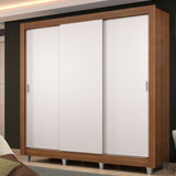 Placard Matrimonial Lyon Plus 3 Puertas Corredizas 4 Cajones con Patas Marrón/Blanco
