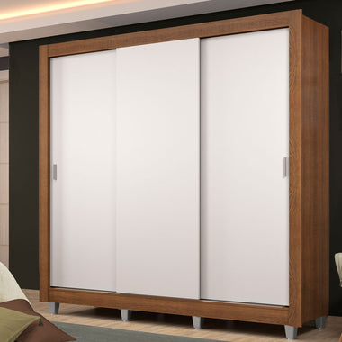 Placard Matrimonial 170 cm 3 Puertas Corredizas 4 Cajones y Patas Marrón/Blanco Lyon Madesa