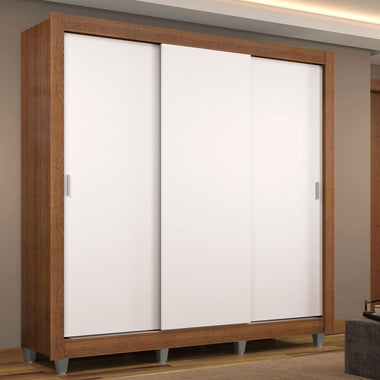Placard Matrimonial 170 cm 3 Puertas Corredizas y Patas Marrón/Blanco Mónaco Madesa