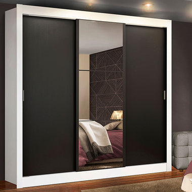 Placard Matrimonial 170 cm 3 Puertas Corredizas con 1 Espejo Blanco/Negro Mónaco Madesa